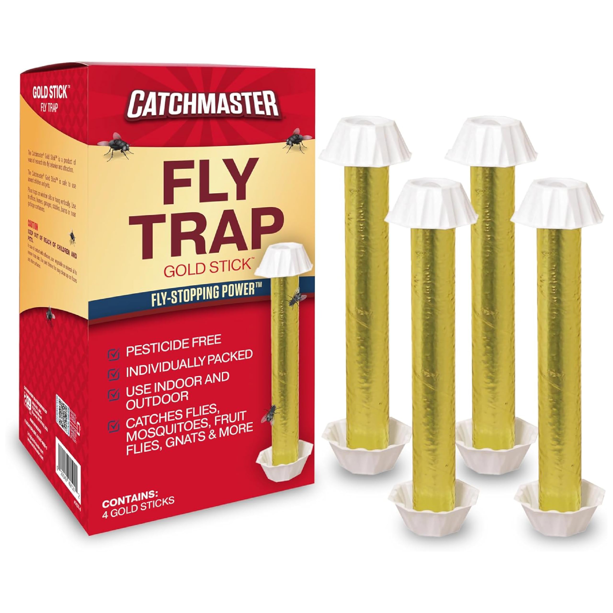 Catchmaster Gold Stick 4-Pack, Sticky Hanging Fly Traps Indoor & Outdoor