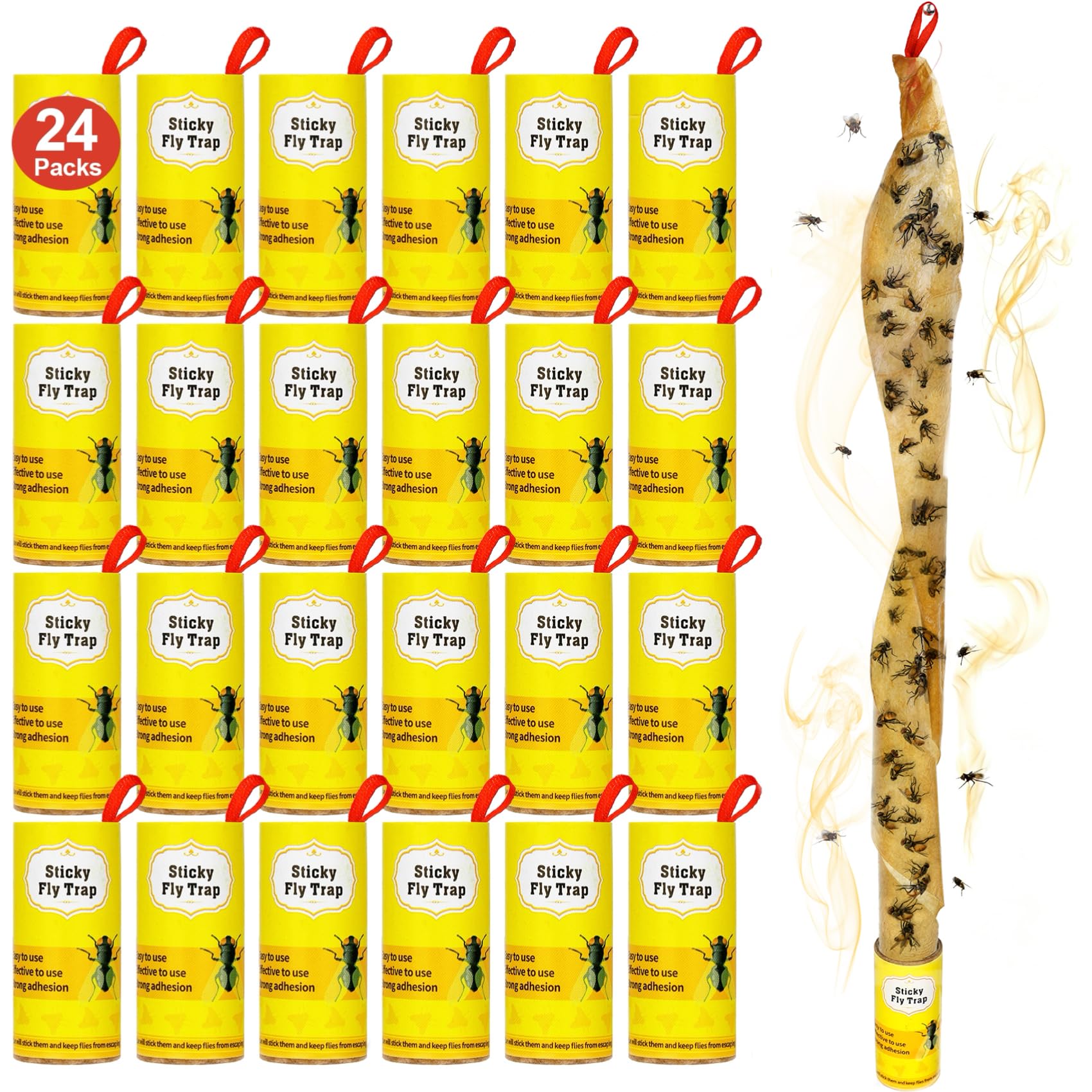 24 Pack Fly Strips Outdoor Indoor Hanging Fly Trap Sticky with Pins