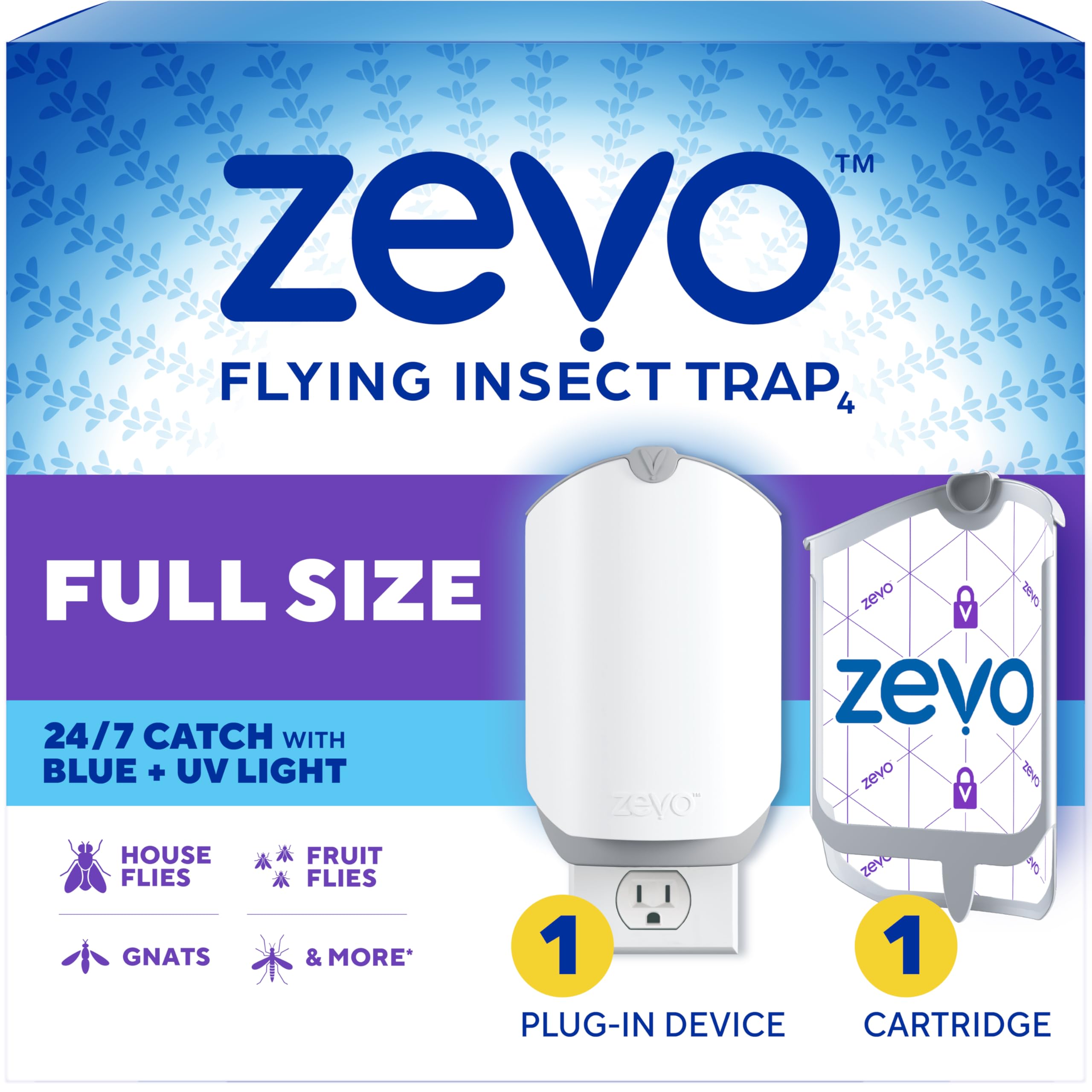Zevo Flying Insect Trap for Fruit Flies & Gnats, 1 Plug-in Base & 1 Refills