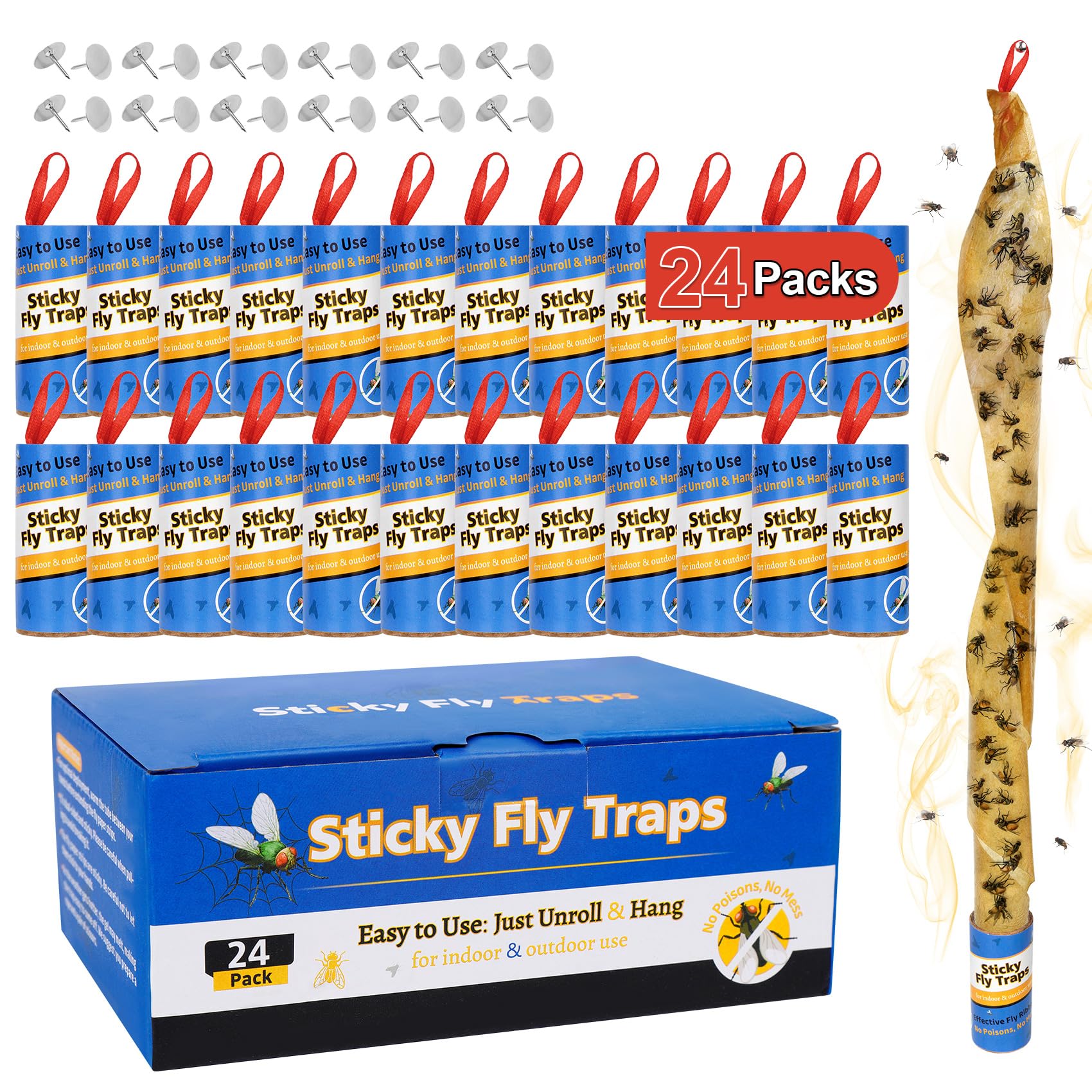 24 Pack Fly Strips Indoor Hanging Fruit Fly Trap Outdoor Sticky