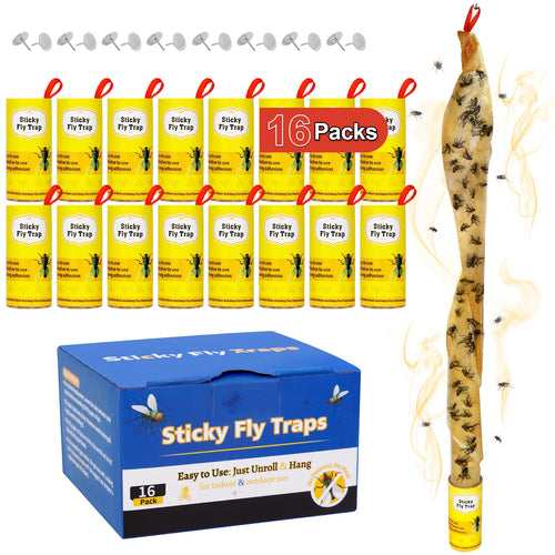 16 Pack Fly Strips Sticky Hanging Fly Trap Indoor Outdoor with Pins