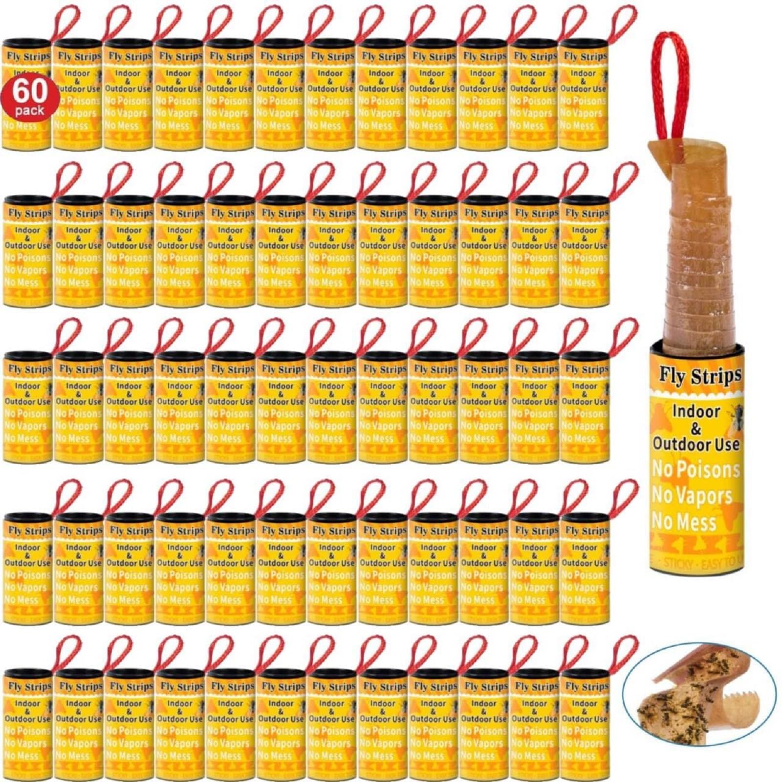 Outdoor Fly Trap Indoor Hanging 60pk, Sticky Fly Strips Tape Paper for Home