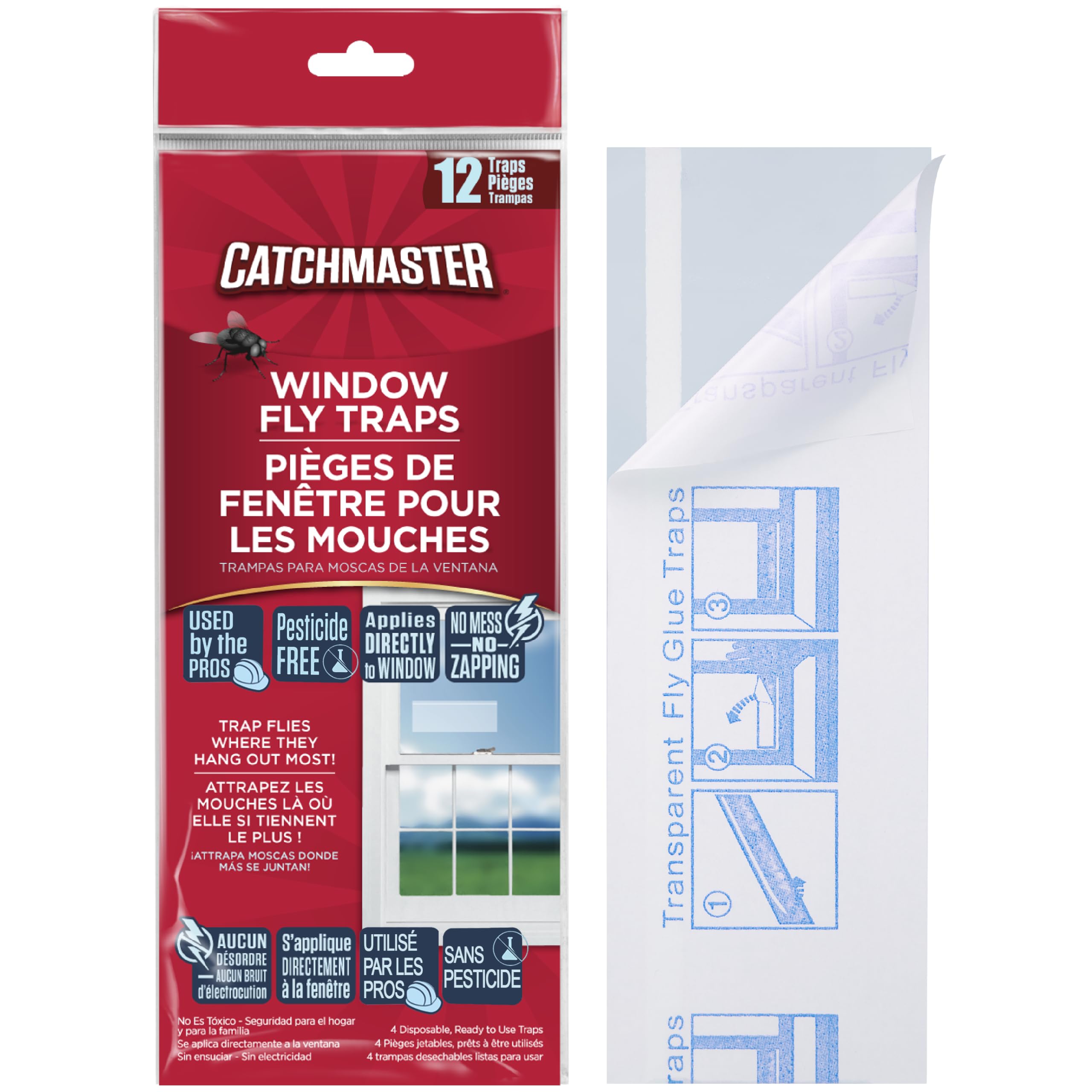 Catchmaster Window Fly Traps 12 Pack, Clear Sticky Indoor Fly Trap Strips