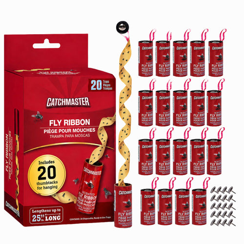Catchmaster Fly Ribbon 20 Pack, Fly Strips Indoor Sticky Hanging Fly Tape