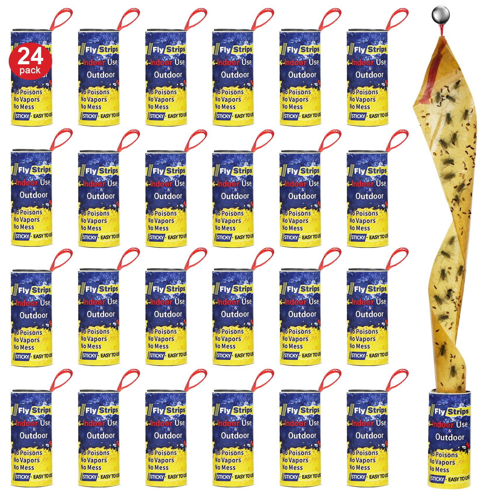 24 Pcs Fly Trap Strips Indoor Outdoor, Fruit Fly Paper Tape Sticky with Pin