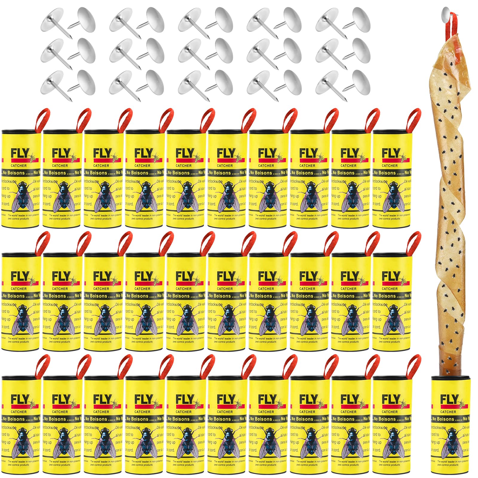 30 Rolls Fly Strips Traps for Home, Sticky Strips, Fly Paper Tape Catcher Ribbon for Gnat Fungus Fruit Flies