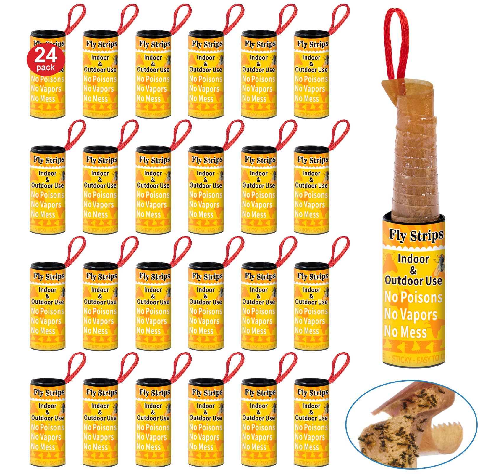 Outdoor Fly Trap Indoor Hanging 24pk, Sticky Fly Strips Tape Paper for Home